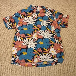 GAP Camp Shirt Mens Large Floral Hawaiian Button Up Linen Resort Colorful